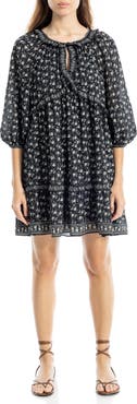 MAX STUDIO Floral Three-Quarter Sleeve Keyhole Minidress