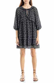 MAX STUDIO Floral Three-Quarter Sleeve Keyhole Minidress