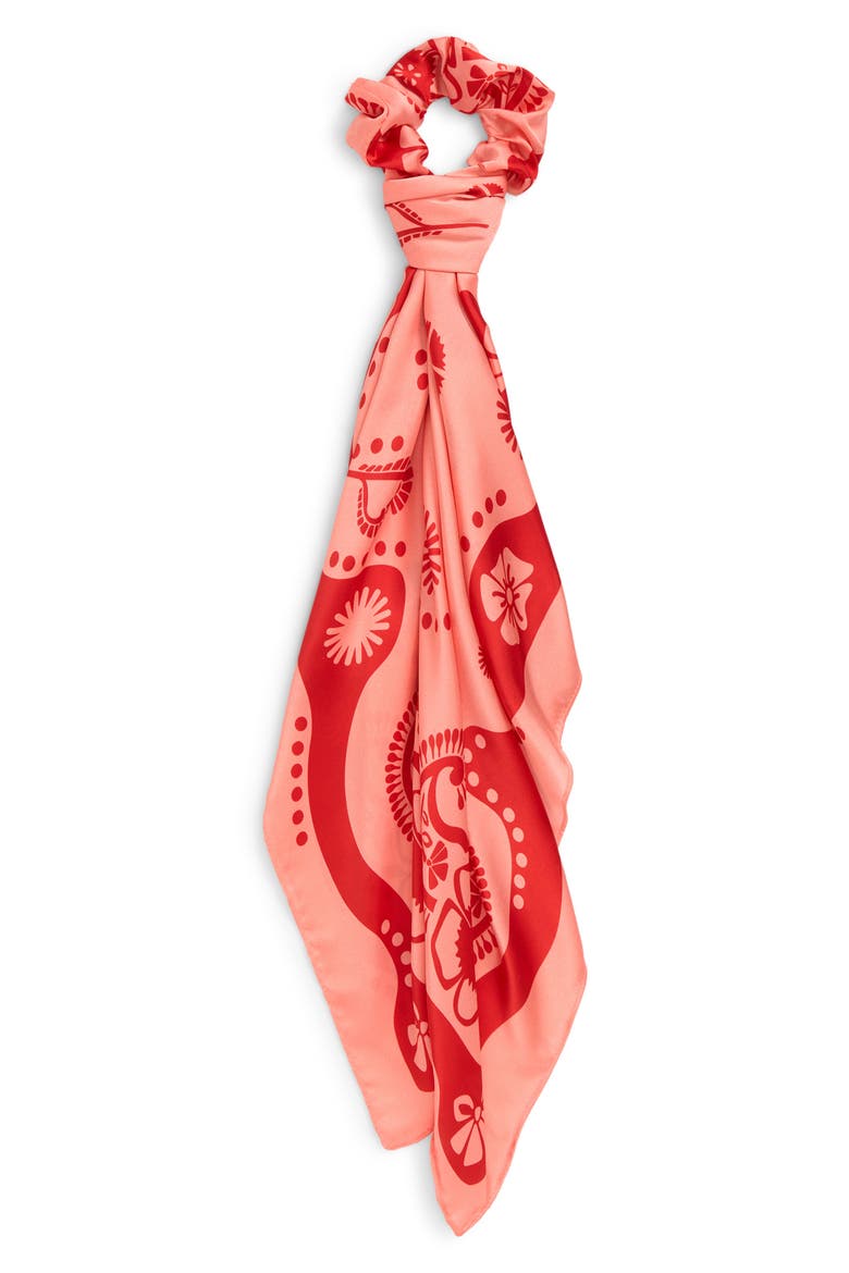 Paisley Print Scrunchie Scarf, Alternate, color, PEACH COMBO