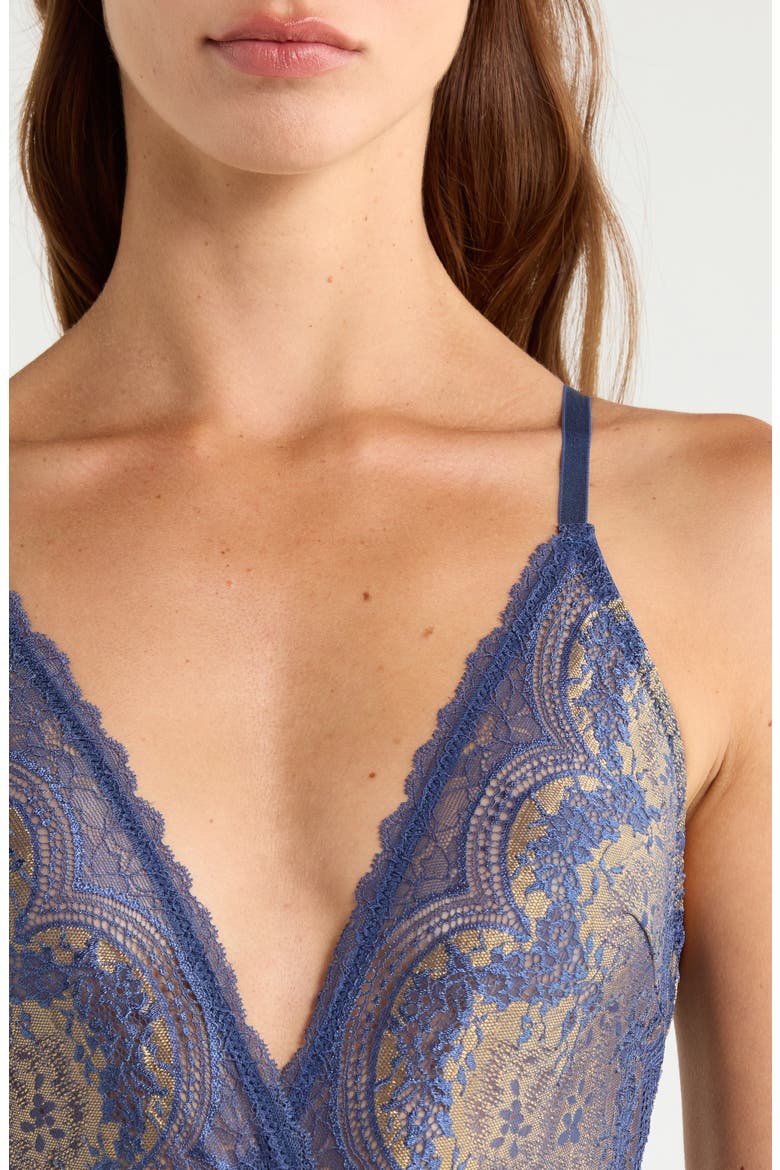 Plunge Lace Teddy, Alternate, color, DENIM BRASS