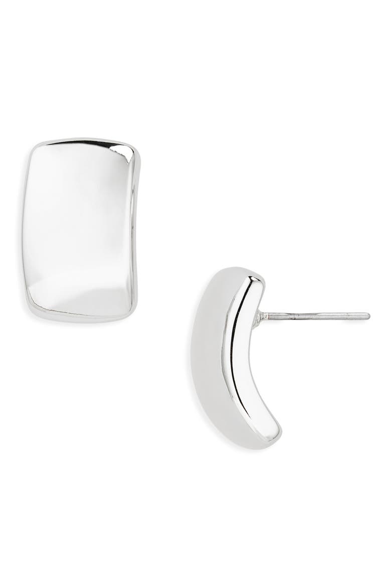Wide Curve Stud Earrings, Main, color, SILVER
