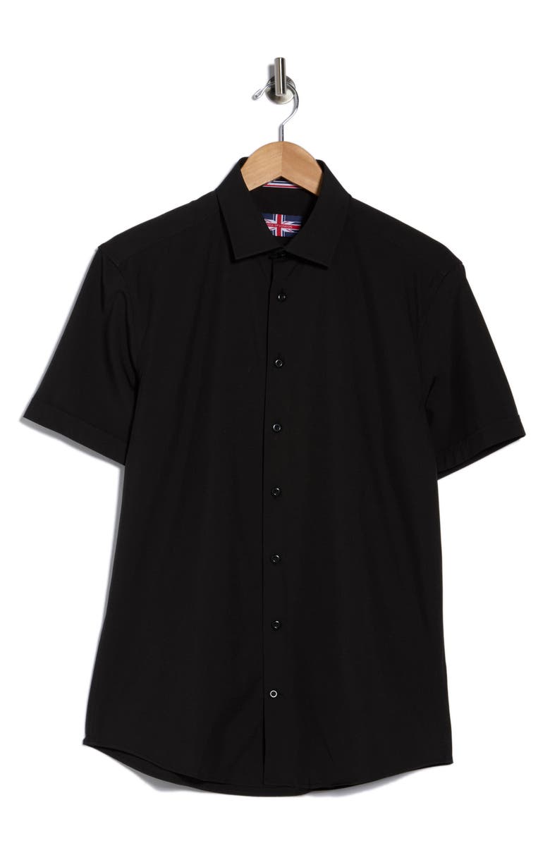 SOUL OF LONDON Microfiber Stretch Short Sleeve Button-Down Shirt, Alternate, color, Black