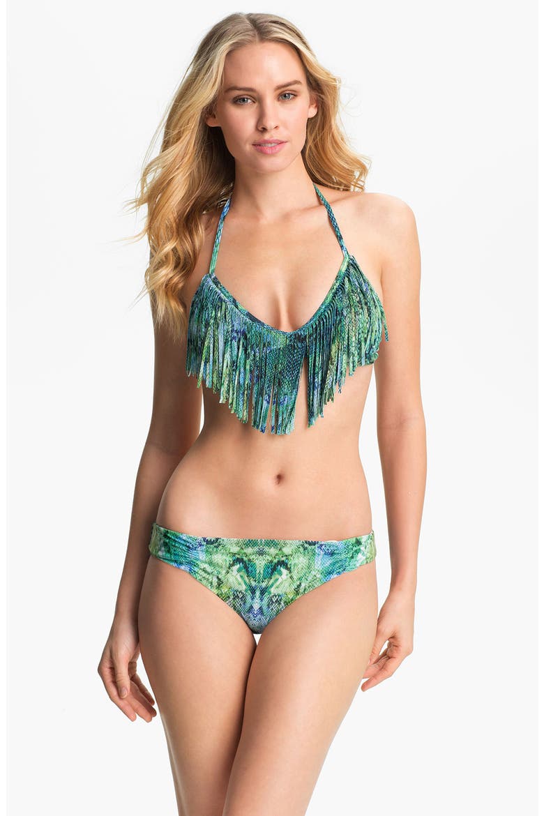 L Space Fringed Halter Bikini Top, Alternate, color, MULTI