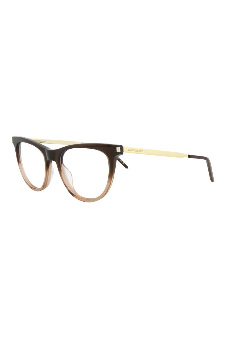 Fashion 52mm Cat Eye Optical Glasses, Alternate, color, BROWN GOLD TRANSPARENT