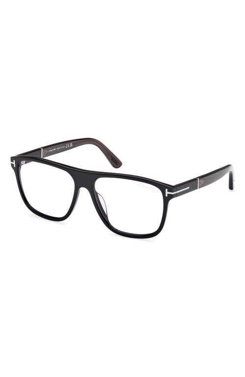 Tom Ford Frances 58mm Square Optical Glasses In Black Eco Grey/t Logo