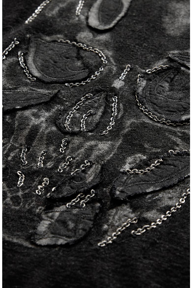 Chain Skull Appliqué Slub Linen Blend T-Shirt, Alternate, color, BLACK