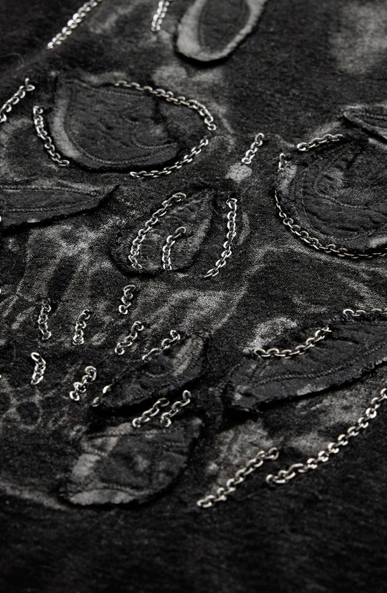 John Varvatos Chain Skull Appliqué Slub Linen Blend T-Shirt, Alternate, color, Black