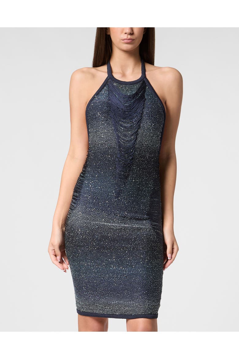 Paillettes Mini Dress Multicutting Women, Main, color, blue/white