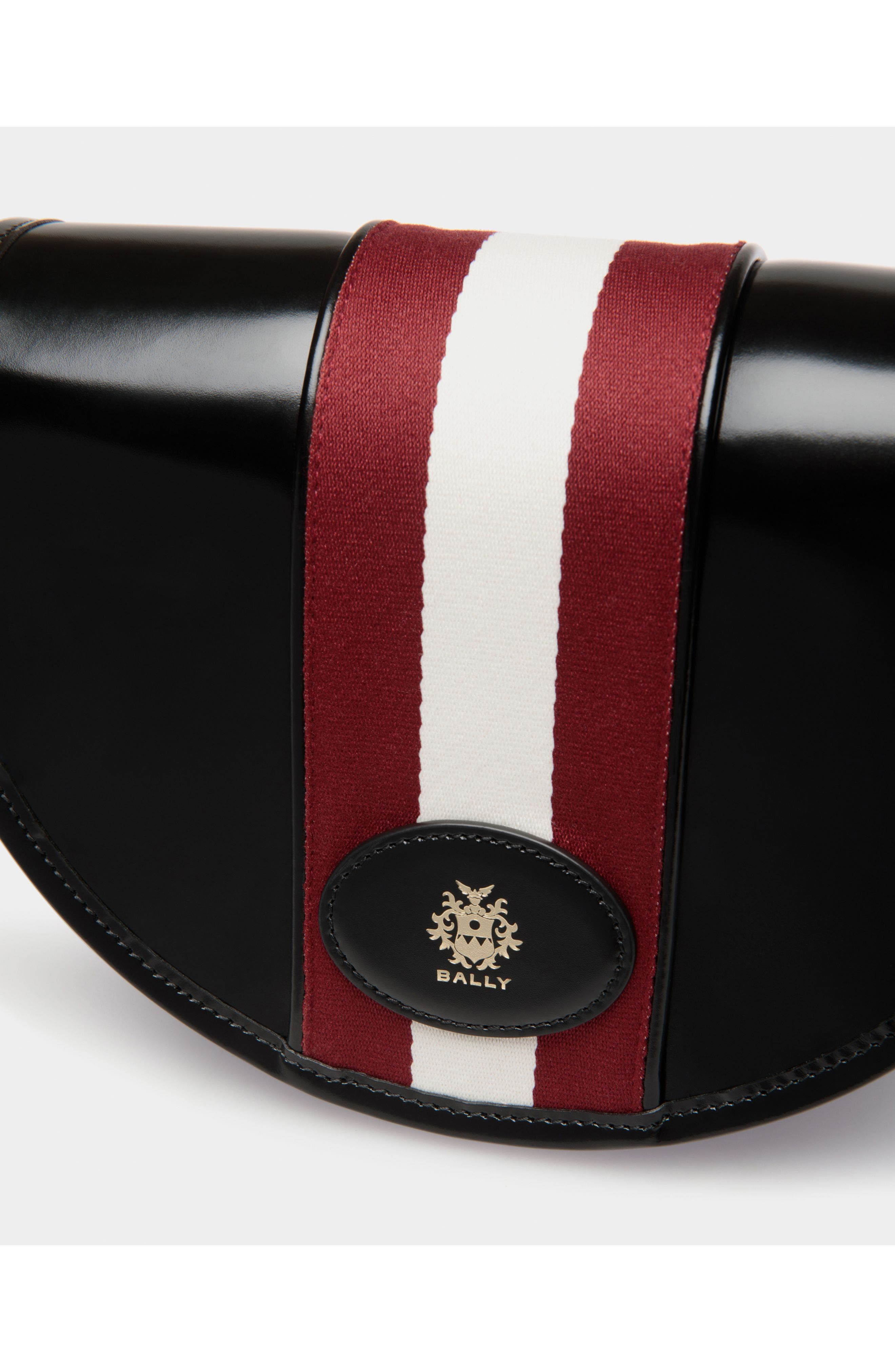Bally Signature Crossbody Bag in Leather With a Bally Ribbon, Alternate, color, Black