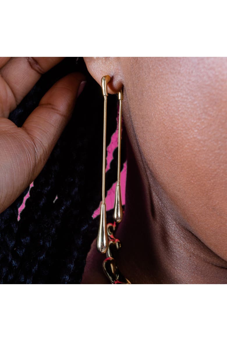 Double Drop Earrings front and back, Alternate, color, Gold