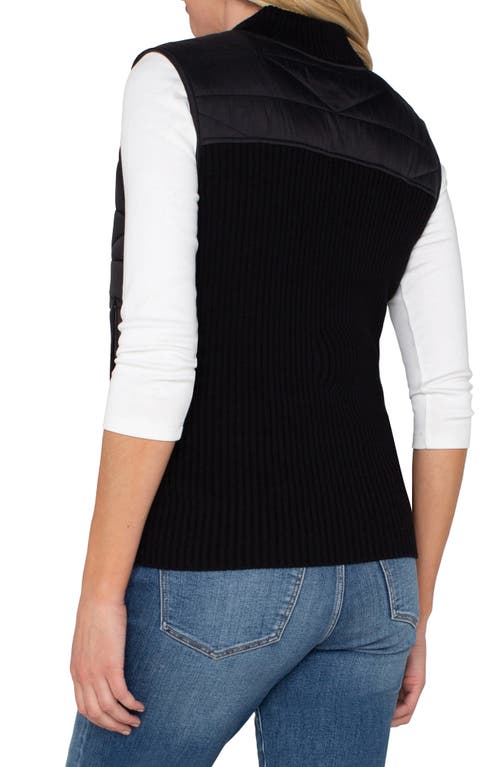 Liverpool Los Angeles Quilted Mixed Media Vest In Black