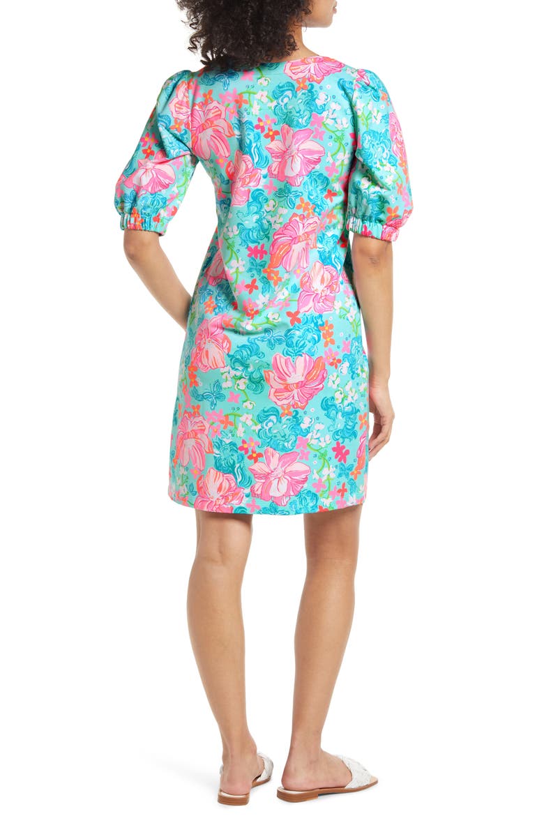 Cayce Puff Sleeve Floral Dress, Alternate, color, SURF BLUE