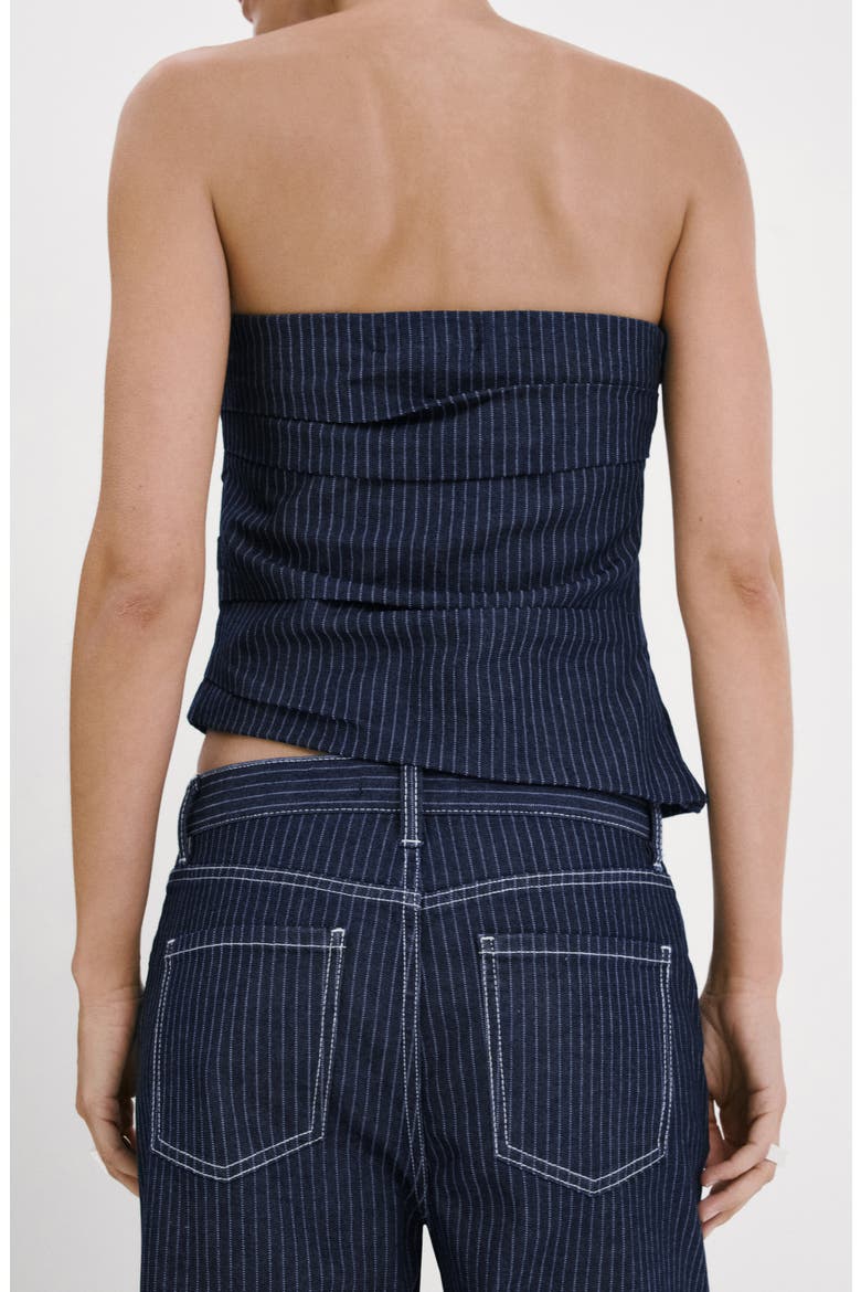 Isola Pinstripe Denim Strapless Top, Alternate, color, INDIGO BLUE