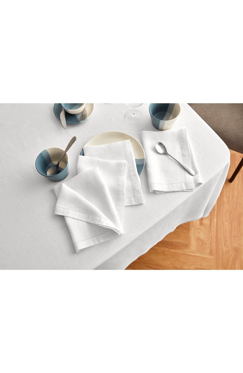 Solino Home Linen Dinner Napkins Set of 6, 20 x 20 Inch for Dining Table, Holiday and Everyday Table Decor - Sonoma Hemstitch, Alternate, color, White