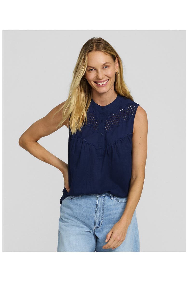 Sleeveless Eyelet Pullover Top, Alternate, color, Deep Sea Navy