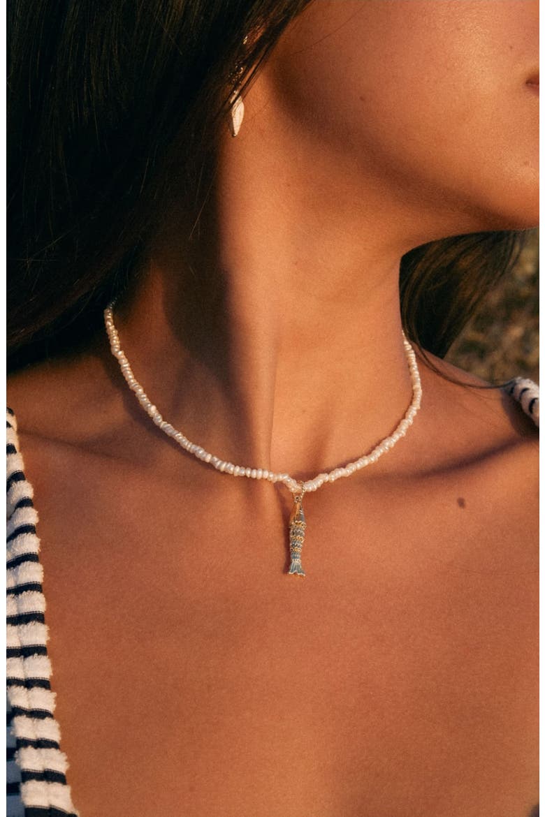 Paros Freshwater Pearl Pendant Necklace, Alternate, color, GOLD