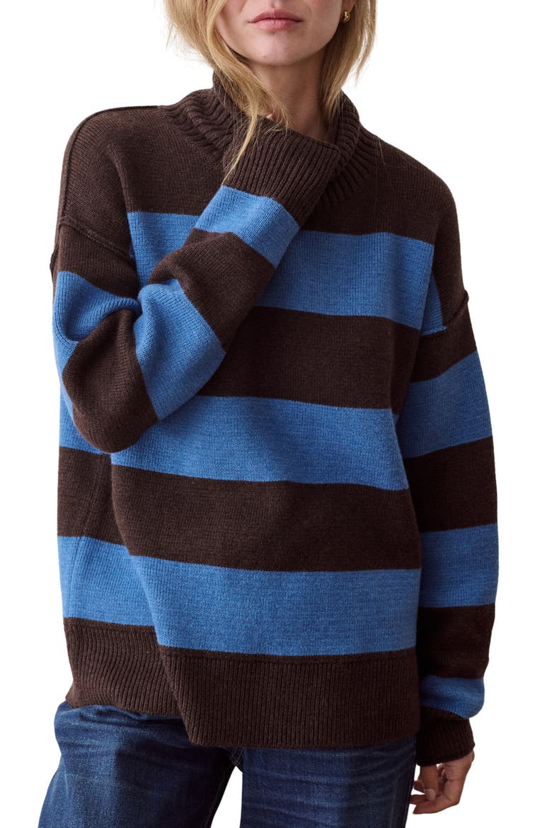 Maggie Rollneck Stripe Sweater, Main, color, CHOCOLATE AND CORONET