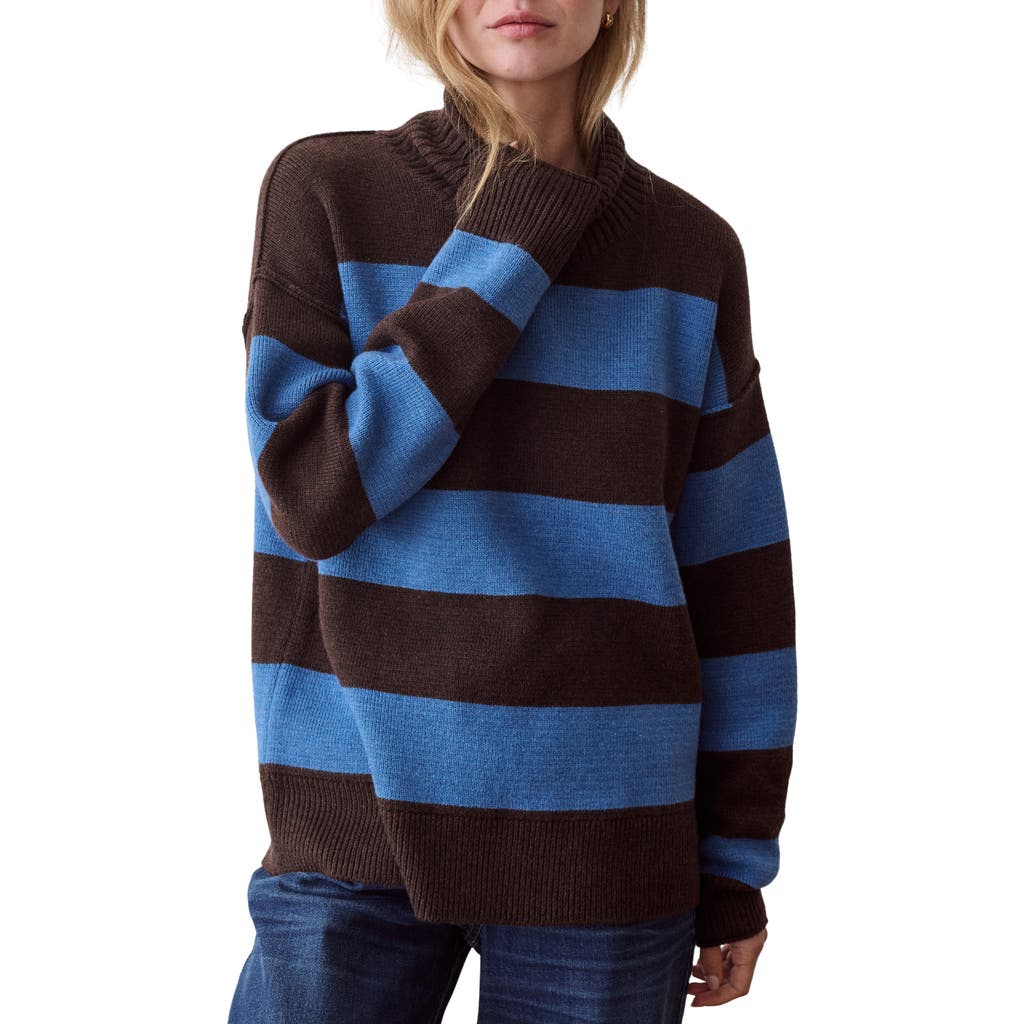 Marine Layer Maggie Rollneck Stripe Sweater In Chocolate And Coronet