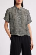 Eileen Fisher Short Sleeve Organic Linen Blend Button-Up Shirt