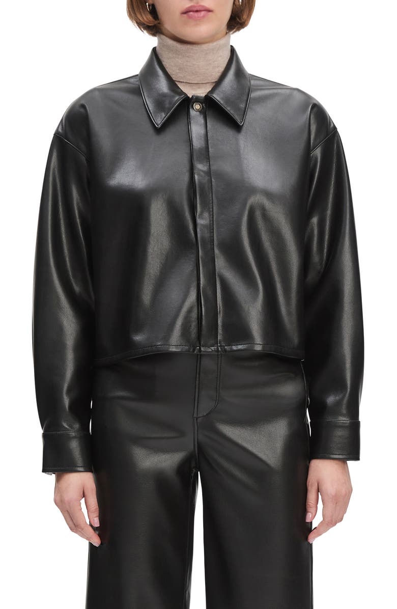 Favorite Daughter The Brady Faux Leather Shirt Jacket, Main, color, Raven