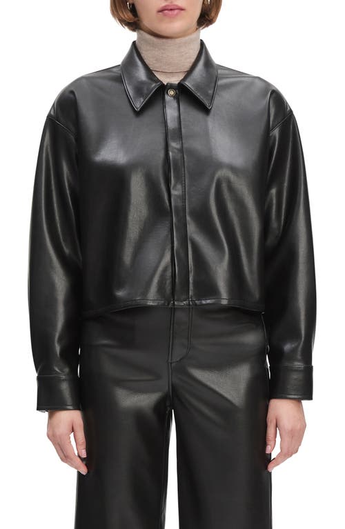 Favorite Daughter The Crop Oversize Faux Leather Shirt In Black