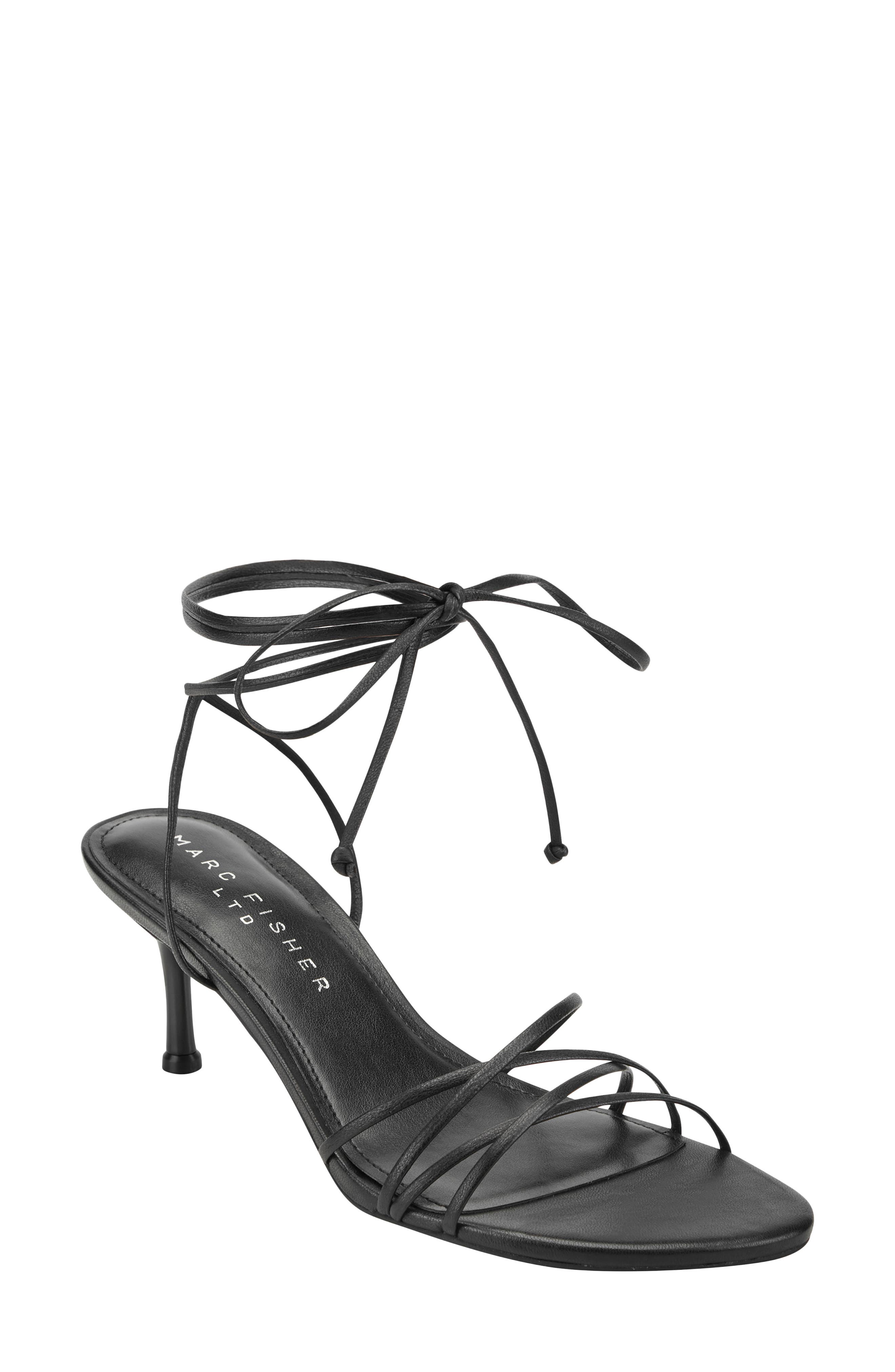 Marc Fisher Gineva Ankle Wrap Kitten Heel Sandal, Main, color, Black
