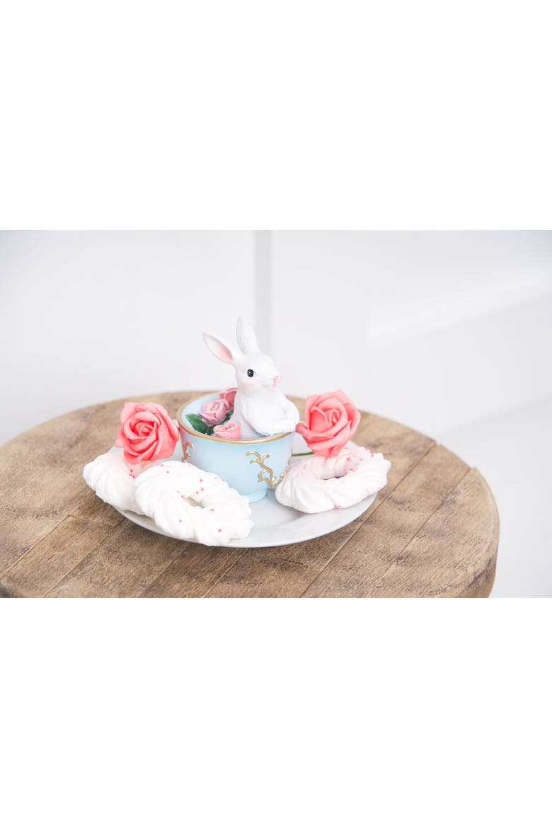 White Easter Bunny Blue Tea Cup Decorative Small Figurine 4", Alternate, color, Pink