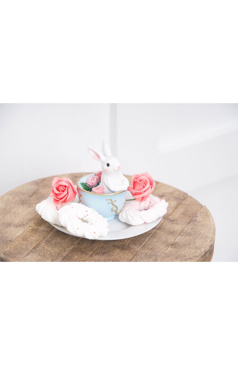 Gallerie II White Easter Bunny Blue Tea Cup Decorative Small Figurine 4", Alternate, color, Pink