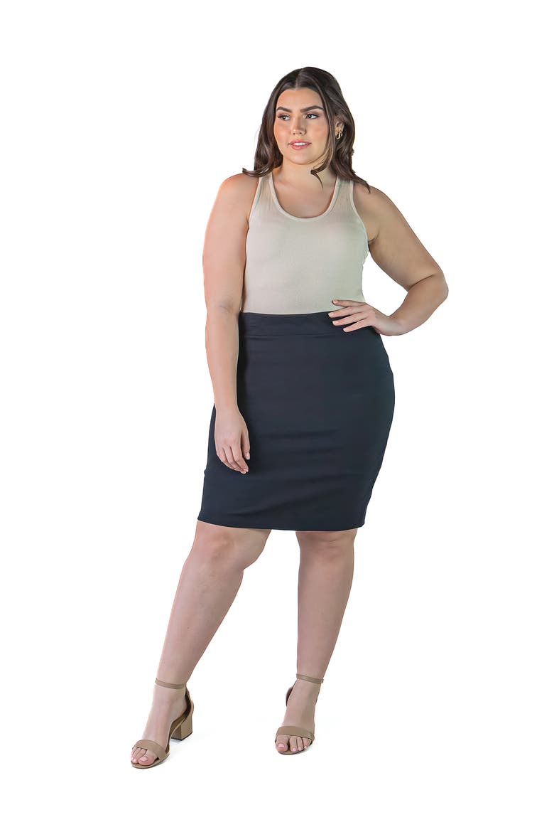 Solid Color Elastic Waist Stretch Skirt, Main, color, BLACK