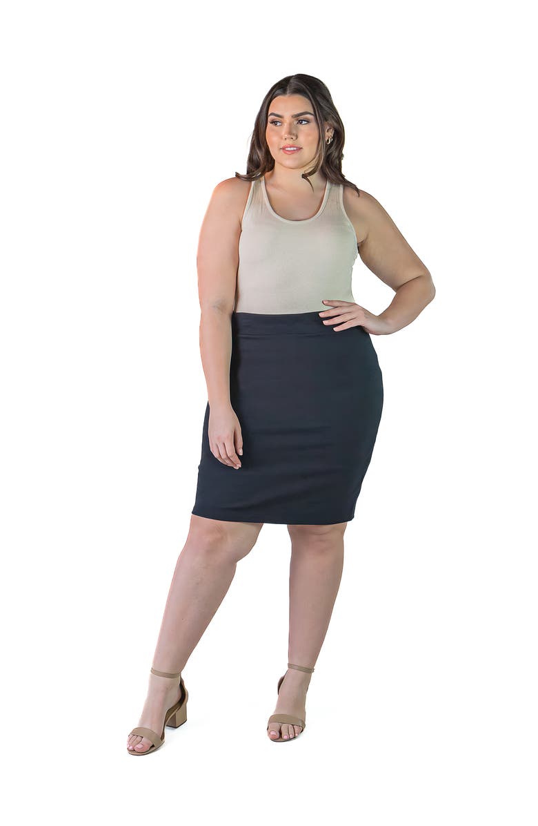 24seven Comfort Apparel Elastic Waist Knee Length Pencil Skirt, Main, color, Black