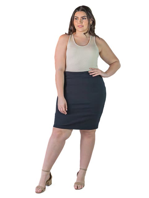 Elastic Waist Knee Length Pencil Skirt