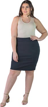 24seven Comfort Apparel Elastic Waist Knee Length Pencil Skirt