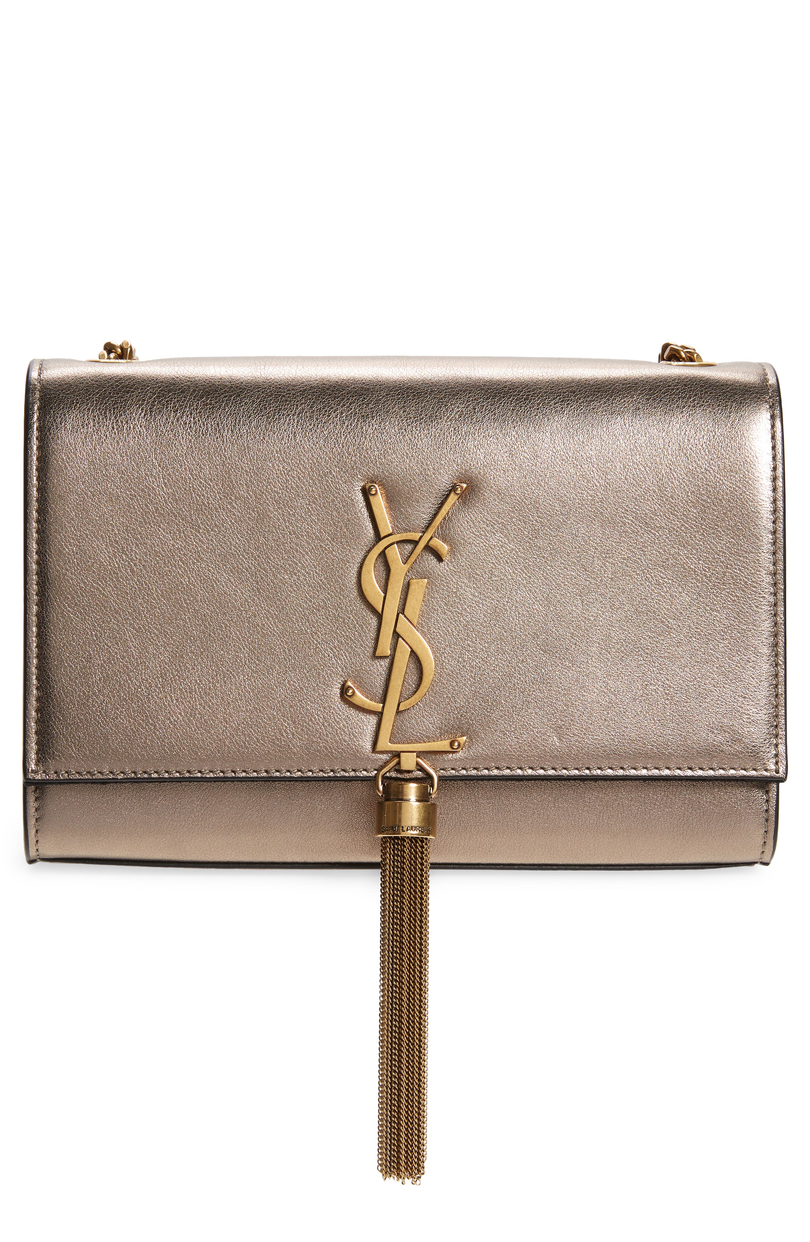 Saint Laurent Small Kate Metallic Leather Crossbody Bag, Main, color, 