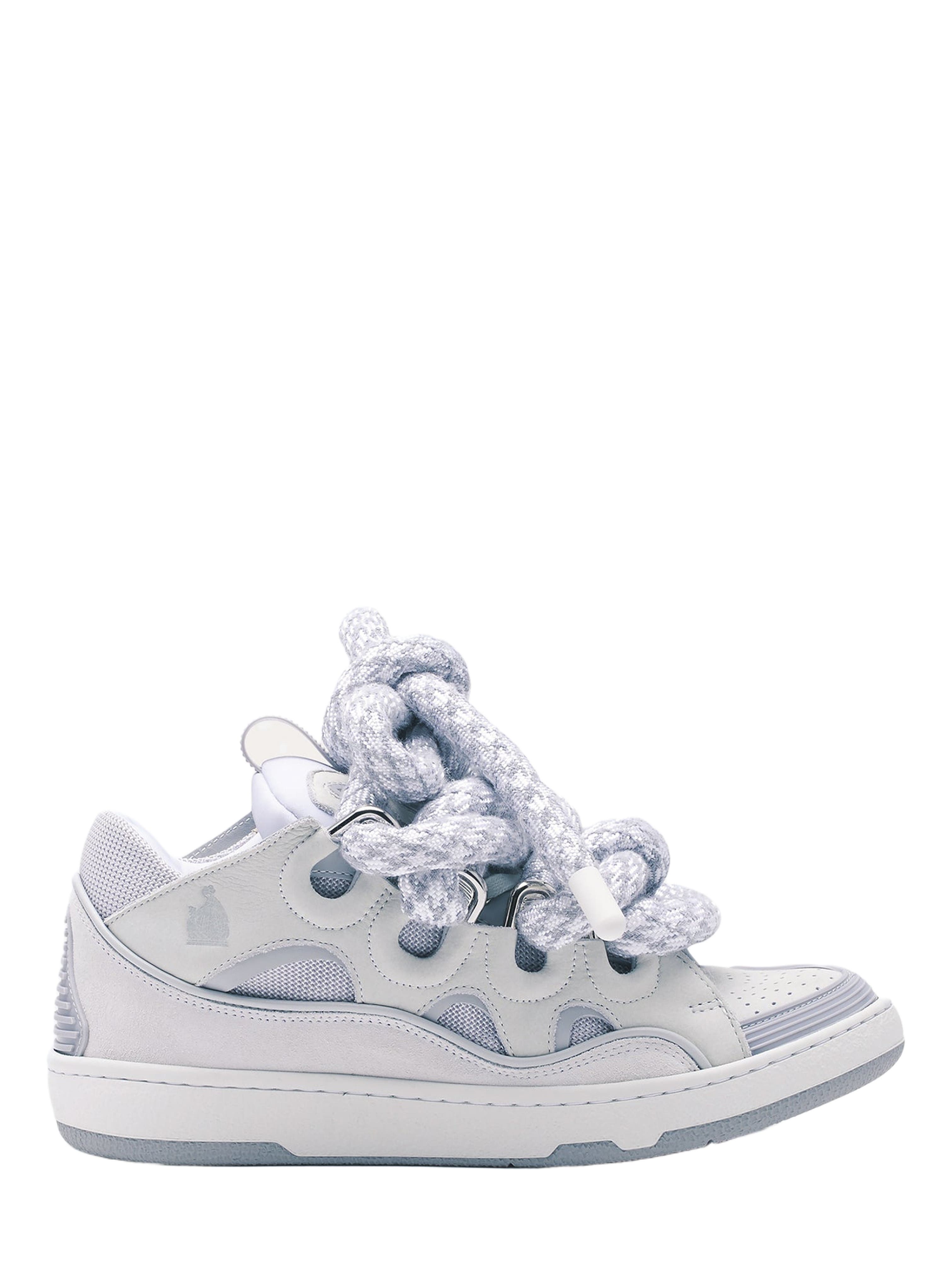 Lanvin CURB SNEAKERS IN LEATHER WITH SNAKE LACES, Main, color, White