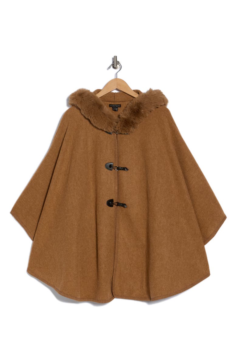 Nanette Lepore Hooded Faux Fur Ruana, Alternate, color, Brown