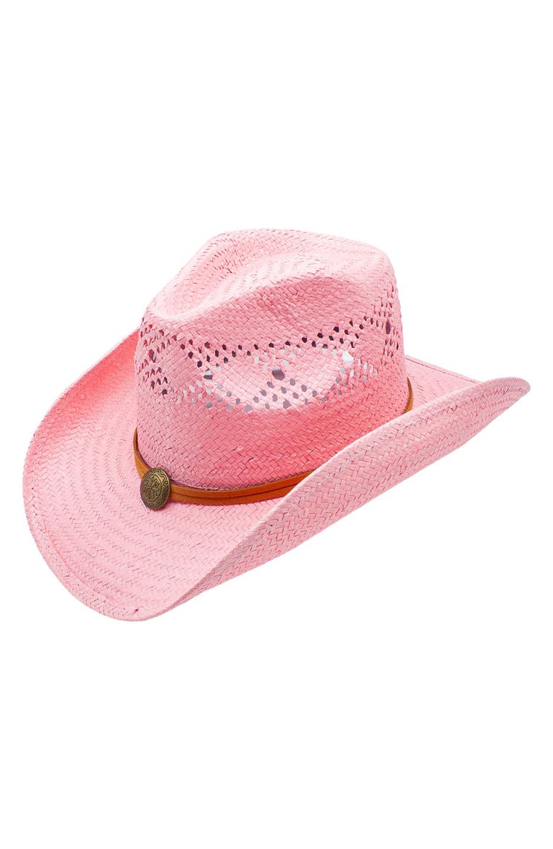PETER GRIMM Silva Straw Cowboy Hat, Main, color, Pink