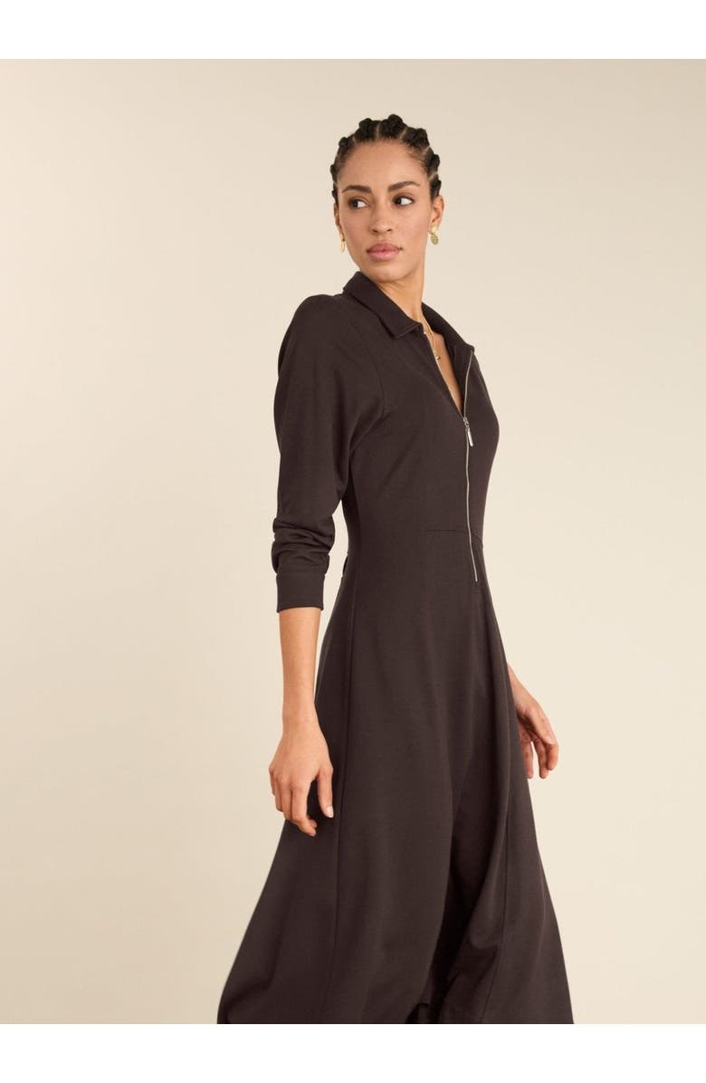 Baukjen Mariposa Ponte Zip Front Midi Dress, Alternate, color, Dark Chocolate