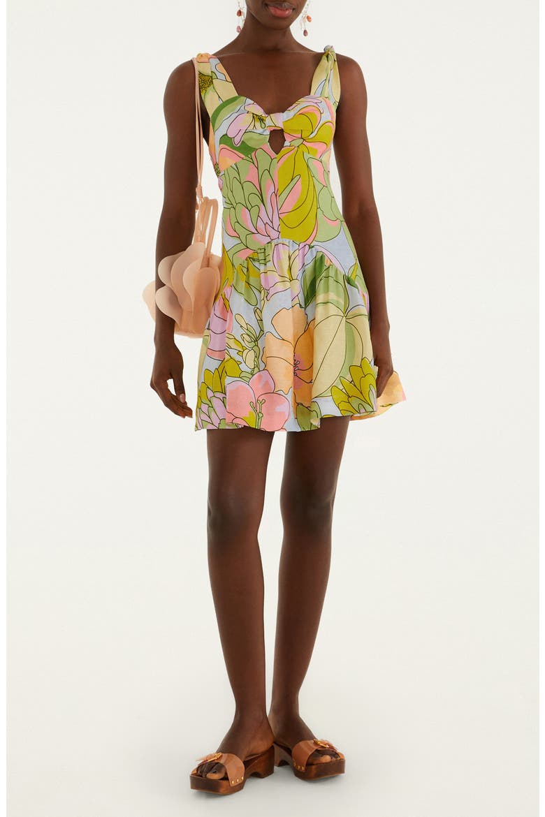 Spring Affair Floral Print Linen Minidress, Main, color, BLUE