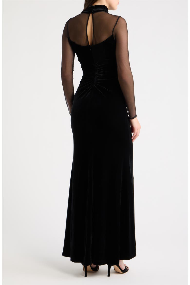 Mock Neck Long Sleeve Mixed Media Gown, Alternate, color, BLACK