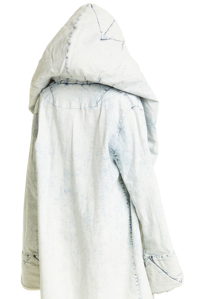 Women's Shawl Collar Quilted Denim Hooded Coat, Alternate, color, LIGHT BLUE ACID WASH