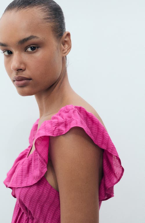 Mango Long Dress With Ruffle Neckline Fuchsia In Pink