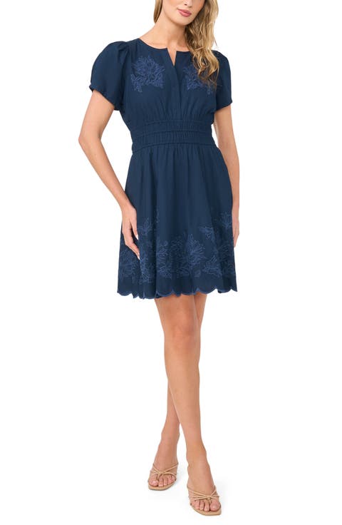 Floral Embroidered Puff Sleeve Dress