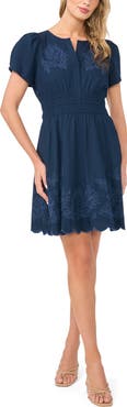 Halogen® Floral Embroidered Puff Sleeve Dress