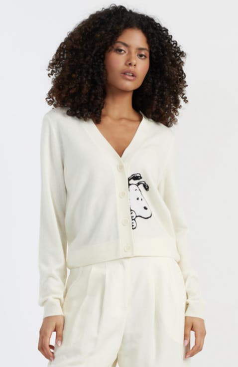 Chinti Meets Peanuts Snoopy Peek Pocket Wool Cashmere Cardigan
