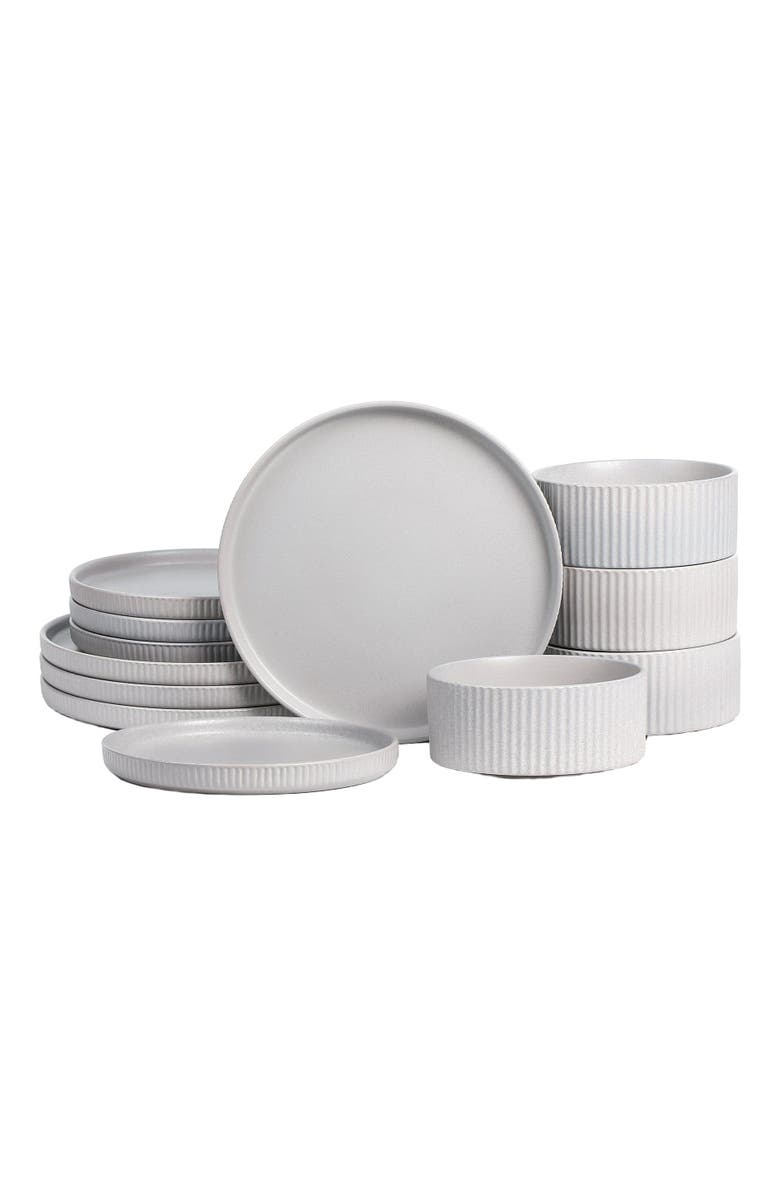 Stone Lain Haven Stoneware 16-Piece Dinnerware Set with Pasta Bowls, Main, color, Grey