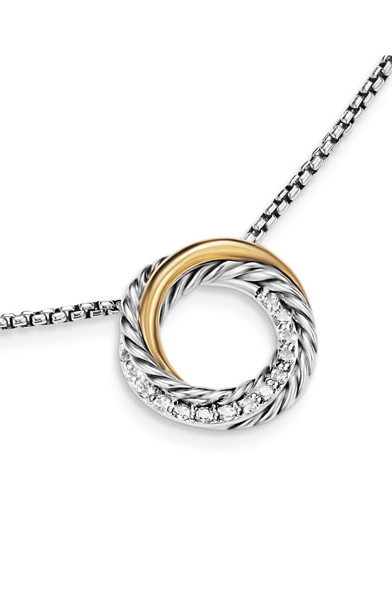 David Yurman Crossover Pendant Necklace in Sterling Silver with 18K Yellow Gold and Diamonds, 14.5mm, Alternate, color, Sterling Silver And 18K Gold