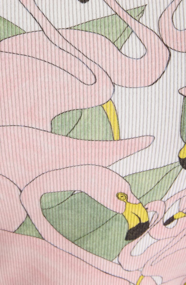 Chloé Flamingo Print Rib Jersey Henley, Alternate, color, Iconic Milk