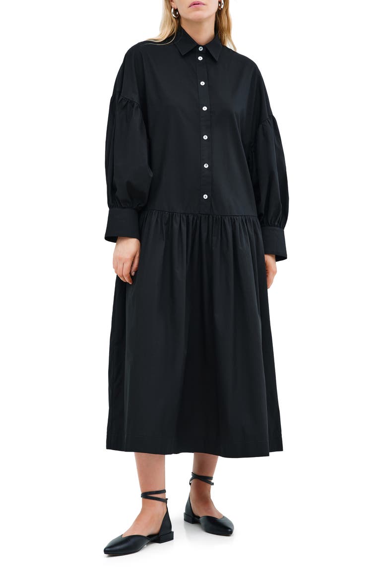 Ada Cotton Poplin Midi Shirtdress, Main, color, BLACK