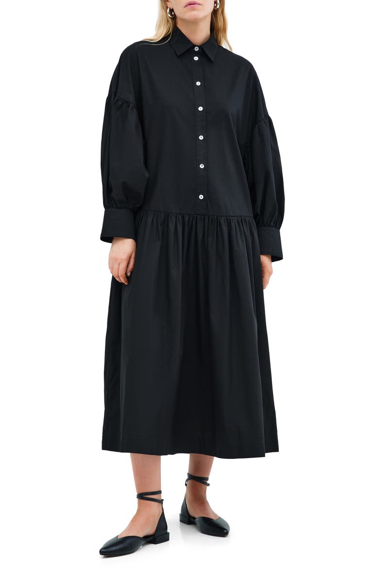 Marcella Ada Cotton Poplin Midi Shirtdress, Main, color, Black