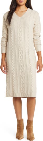 Caslon Long Sleeve Cable Stitch Sweater Dress Nordstrom